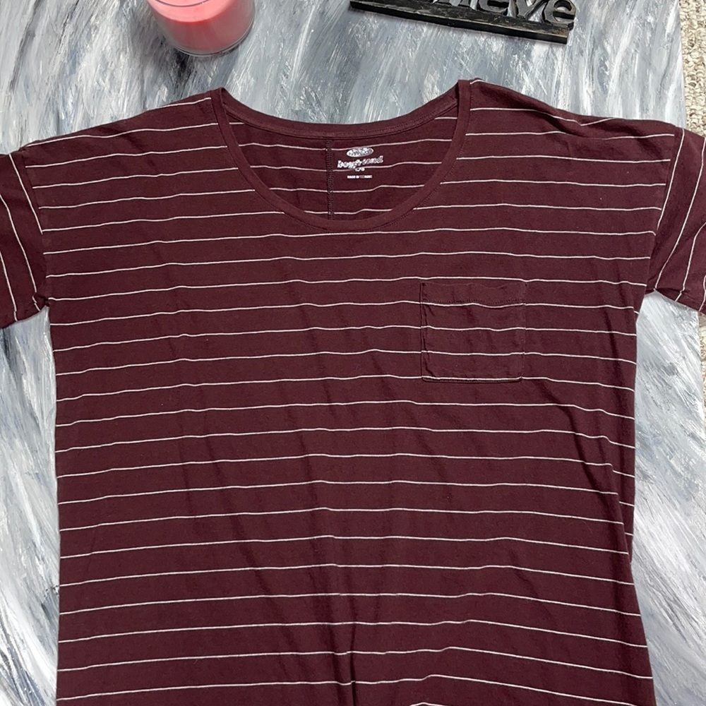2 Boyfriend Old Navy large tops one Maroon & White stripped the other is Peach.